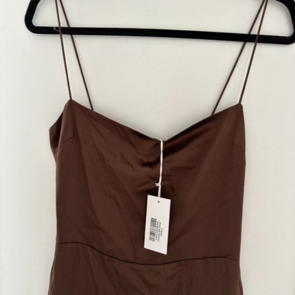 NWT Reformation Frankie Silk Maxi Dress SZ 4 Cafe Brown Center Back Slit - Picture 9 of 10